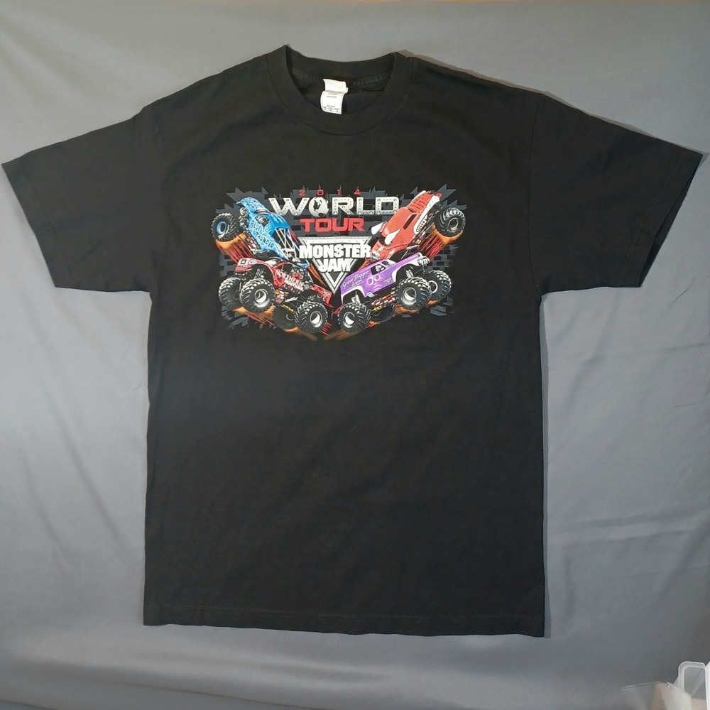 Monster Jam Shirt Large Black Unisex World Tour 2014 Grave Digger Truck